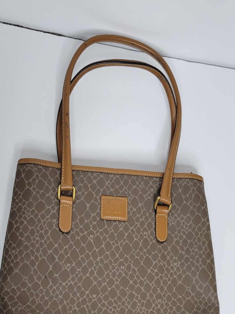 Authentic Nina Ricci Handbag Brown Tote Hand Bag Purse Shoulder Monogram